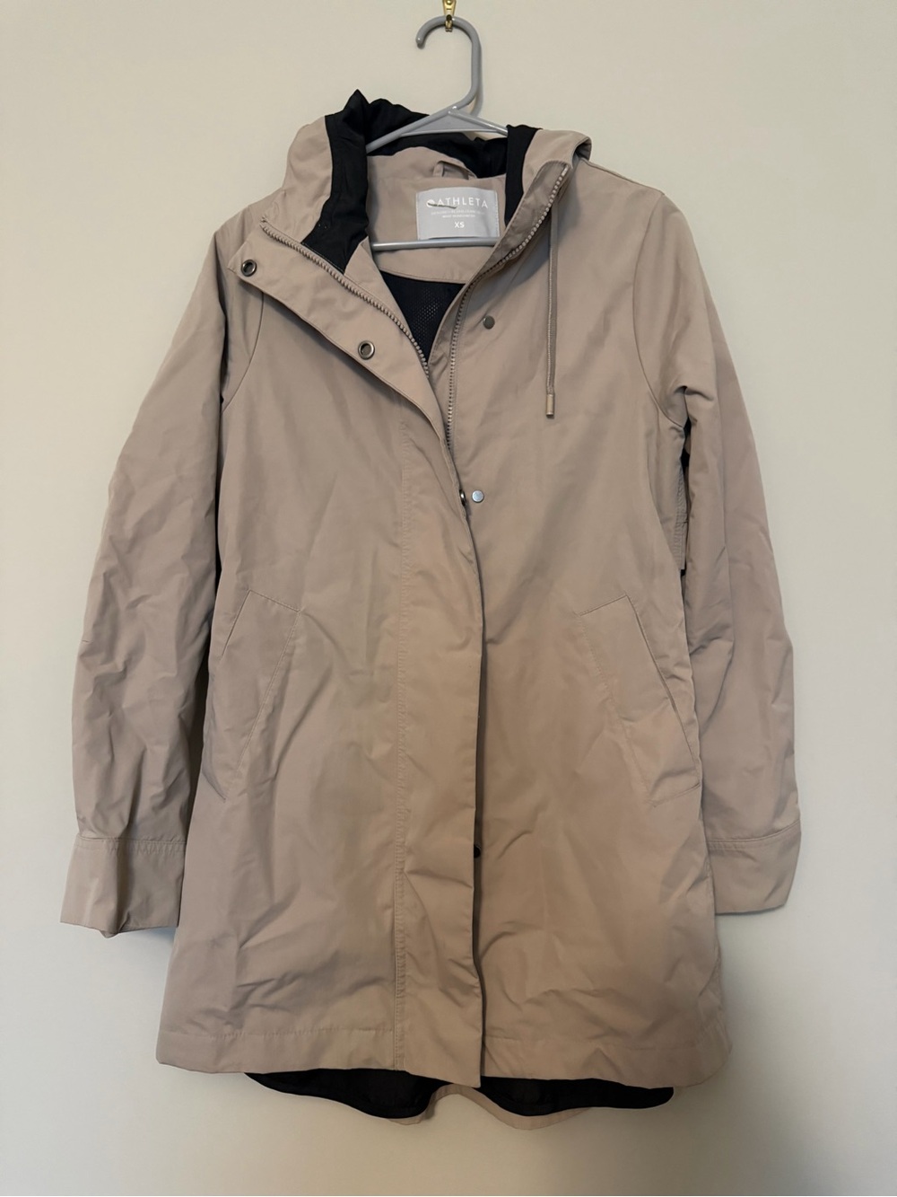 Athleta Hooded Rain Jacket Trench Coat Beige Khaki Cinched Parka XS